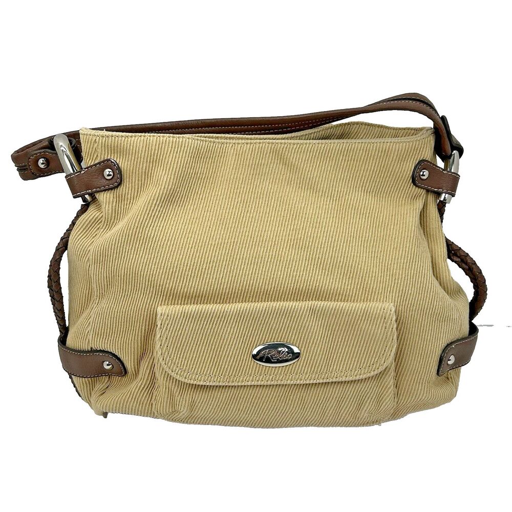 Relic Shoulder Bag Beige Brown Purse Boho Corduroy Braided Faux Leather Pockets